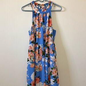 Vince Camuto Blue and Orange Floral Halter Dress